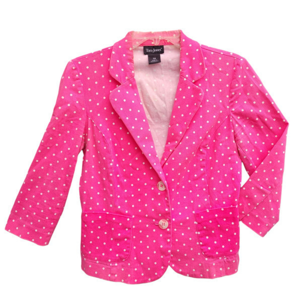 Vintage Tara Jones Pink White Polka‎ Dot Two Button Short Jacket